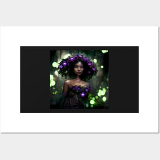 Girl with Glowing Purple Flowers - best selling Posters and Art